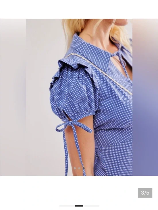 Free People Blue Polka Dot Puff Sleeve Mini Dress - Picture 3 of 8